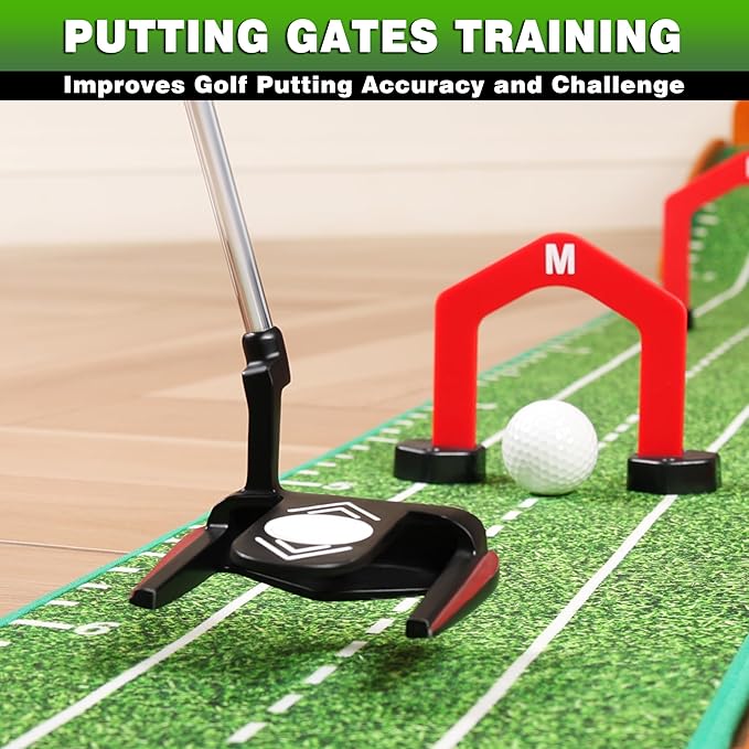 CHAMPKEY Professional Hazard Golf Putting Green Come with Golf Putting Gates and Putting Mirror - Progressive Slope Tech and Noise Reduction Tech Golf Putting Mat-StrideForce Fitness
