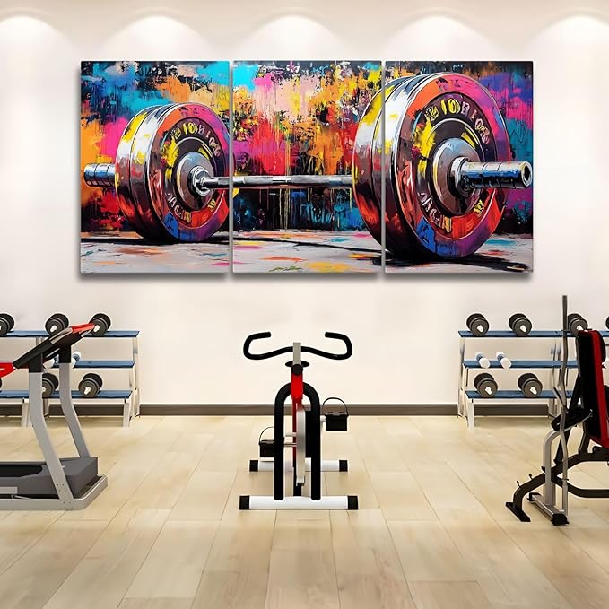 sawjug Gym Barbell Wall Decor, Colorful Graffiti Canvas Wall Art, Gym Motivational Wall Art, Colorful Pictures Wall Decor, Wall Painting for Living Room, Bedroom (12" x 18" x 3 pcs)-StrideForce Fitness