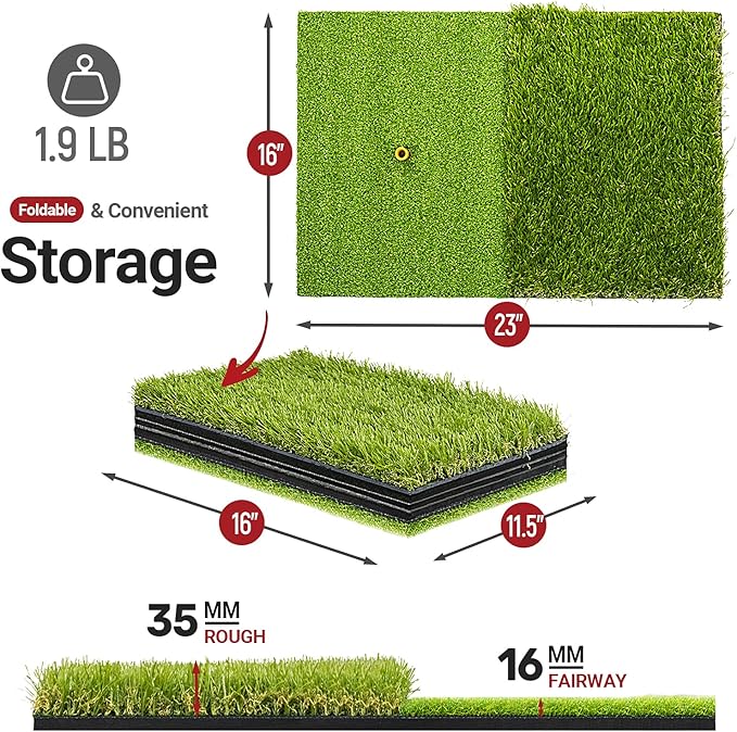 SAPLIZE Foldable Heavy-Duty Golf Hitting Mat, Practice Mat with 10mm EVA Rubber Backing, Larger Size for Indoor/Outdoor Swing and Chipping Practice, Anti-Deformation-StrideForce Fitness