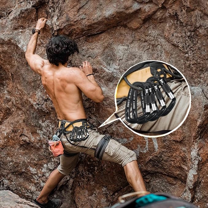 BEIFENG 25KN Auto Locking Carabiner - UIAA Certified Heavy Duty Climbing Carabiners for Rock Climbing, Camping, Rappelling, Hunting, Rescue Equipment - Professional Carabiner Clips (Black)-StrideForce Fitness