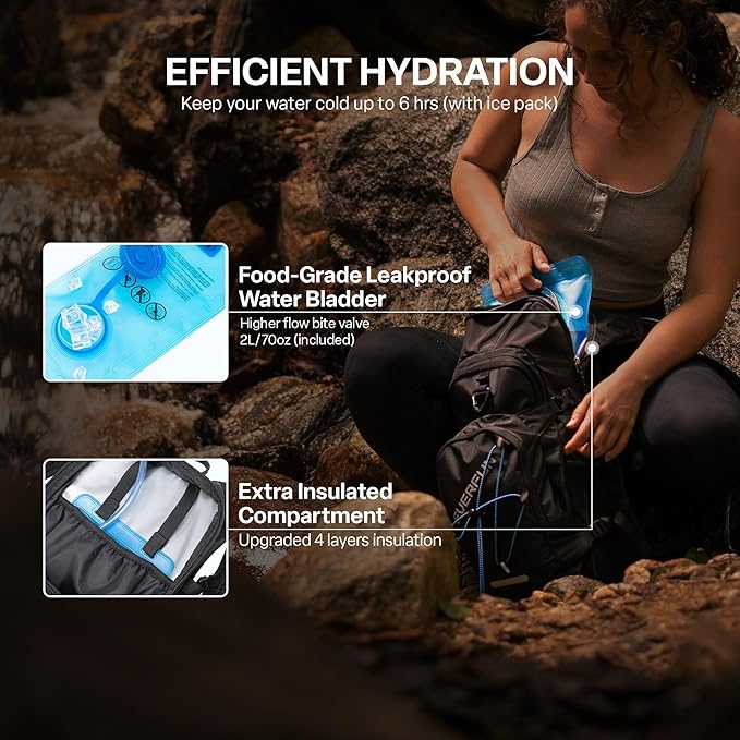 Everfun Hydration Backpack 18L with Water Bladder 2L/3L Hiking Water Backpack Women Men Hydration Pack Insulated Lightweight Day Hydropack with Storage for Hiking, Biking, Running, Festival-StrideForce Fitness