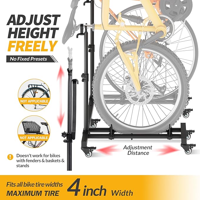 Vertical Bike Stands (2 Pack)，Standing Bike Rack for Garage Floor，Upright Bicycle Floor Stand Indoor Bike Holder with Adjustable Height for Garage & Apartment - for Wheels Sizes up to 29”-StrideForce Fitness
