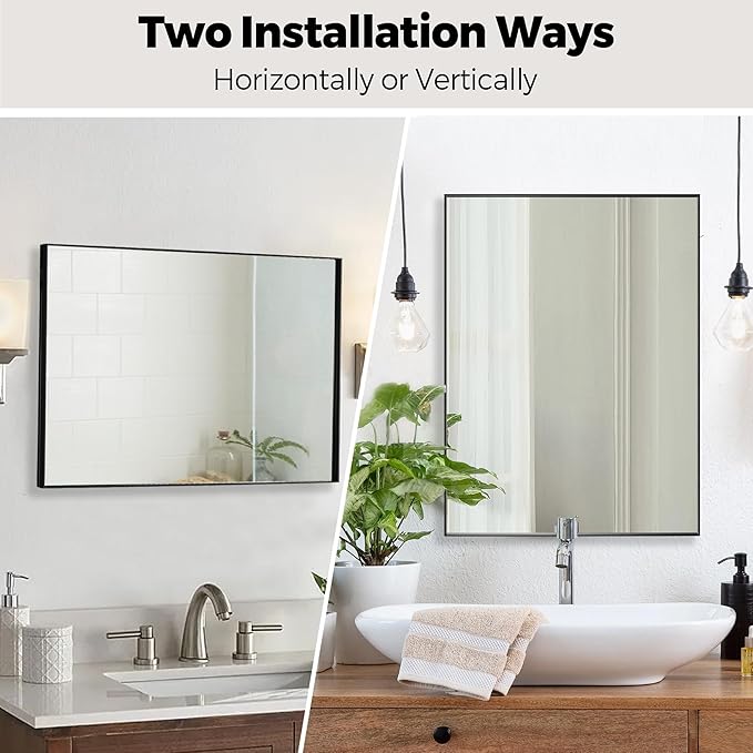 30x48 Inch Black Bathroom Mirror for Wall, Aluminum Frame Rectangle Rectangular Vanity Mirror, Modern Large for Bedroom, Living Room, Horizontal or Vertical-StrideForce Fitness