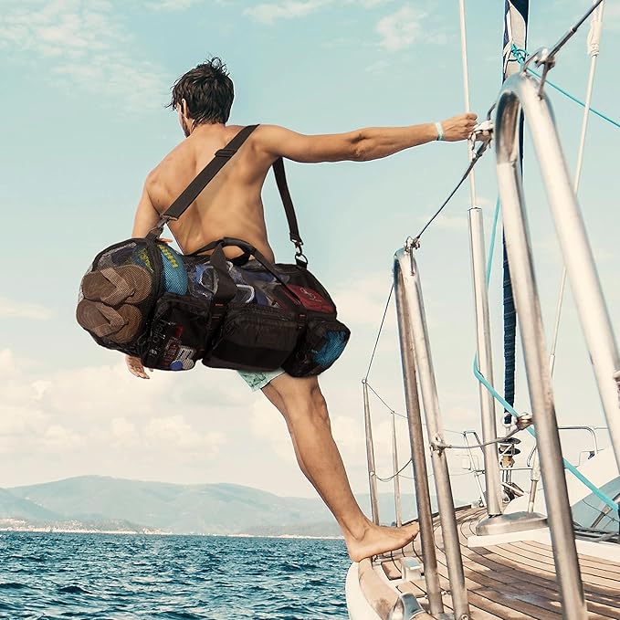 Fitdom 90L Large Mesh Duffle Bag for Scuba Dive or Snorkel Equipment. Best for Water Sports & Beach Activities like Swimming, Diving & Snorkeling. Perfect for Travel, Storage Swim Gym Gears & Balls-StrideForce Fitness