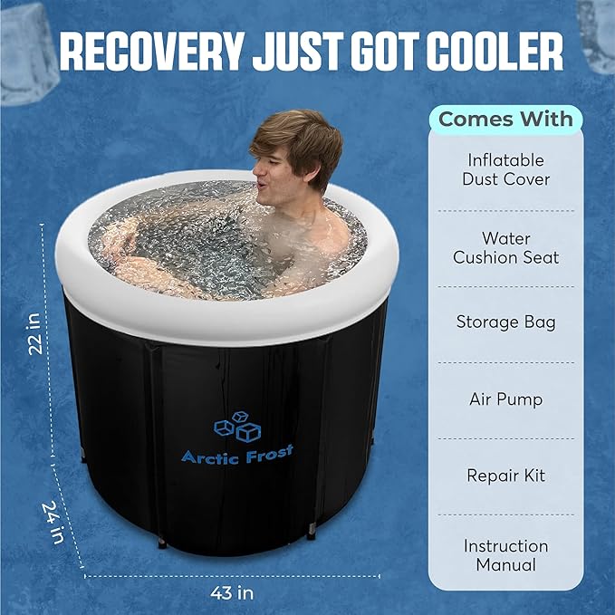 Large Round Professional Ice Bath Tub-105 Gallon Inflatable Cold Plunge- Portable Lightweight Easy to Set Up for Full Cold Water Immersion, Faster Recovery (Black, Round Bath(32x32x30)-StrideForce Fitness