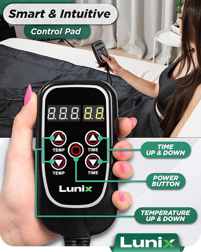 Lunix LX17 Infrared Sauna Blanket for Home, Portable Sauna for Detox, Pain Relief & Recovery, Adjustable 77–176°F Far Infrared Heat with Head Pillow, Detox Wrap & Hot Cold Gel Pack – Jet Black-StrideForce Fitness