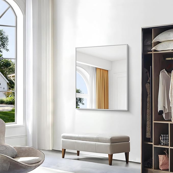 Silver Bathroom Mirror,30x36 inch Wall Mirror for Bathroom Wall Mounted,Rectangle Mirror for Bathroom Over Sink,Modern Metal Frame for Living Room,Bedroom Entryway,Horizontal/Vertical-StrideForce Fitness