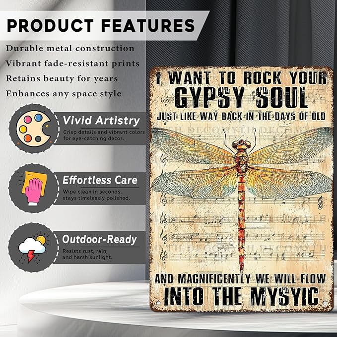 Dragonfly Decor I Want to Rock Your Soul Into The Mystic Vintage Metal Tin Sign for Home Cafe Bedroom Library Bookshelf Wall Decor 12 * 16inch-StrideForce Fitness