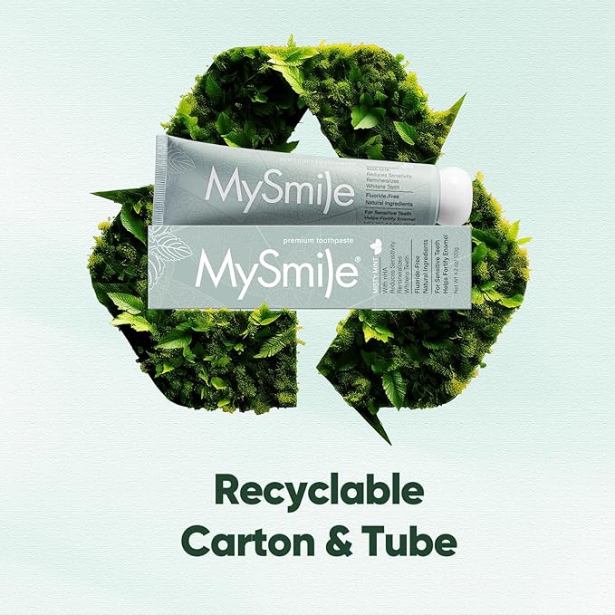 MySmile Nano Hydroxyapatite Toothpaste - Fluoride Free for Sensitive Teeth | Natural Mint 4.2oz