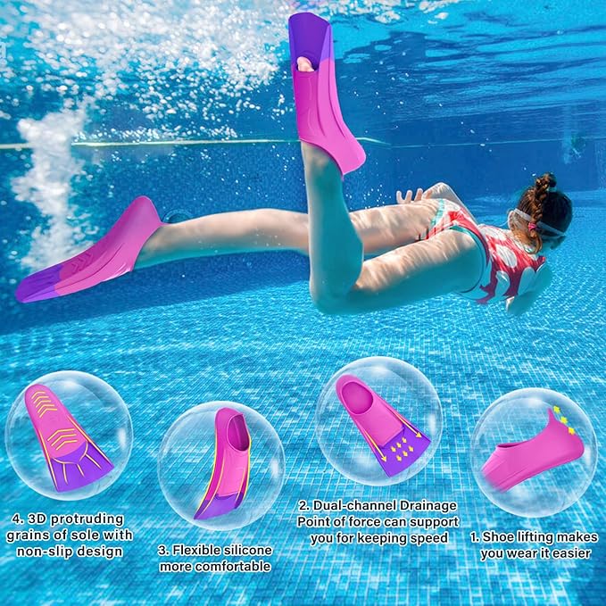 Gintenco Swim Fins, Kids Swim Training Fins for Lap Swimming, Travel Size Flippers with Mesh Bag, Silicone Swimming Fins for Kids Teens Adults Women Men-StrideForce Fitness