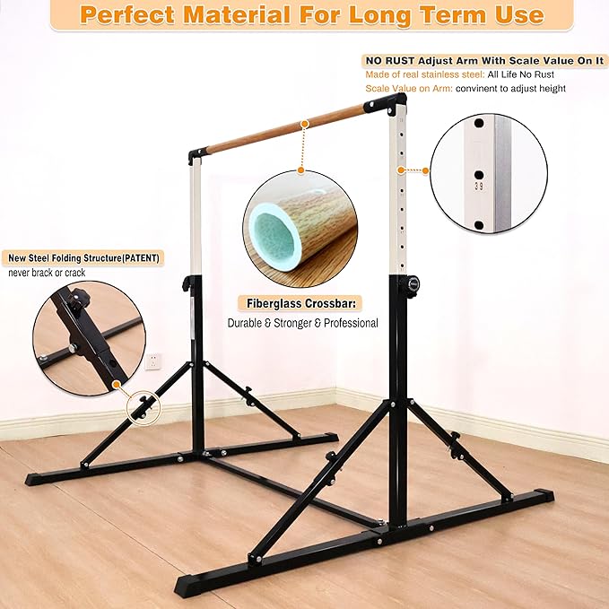 4FT/5FT Gymnastic Bar Set Gymnastics Horizontal Bar Gymnastics Kip Bar for Kids Home Use-StrideForce Fitness