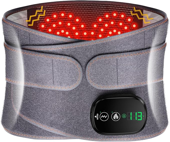 Lower Back Massager with Heat, Heating Pad for Back, Stomach Heating Pad, Waist Belt Wrap with Heat Vibration 3 Levels Adjustable, Touchscreen Control, Adjustable Size, Gifts for Dad Mom (Grey)-StrideForce Fitness