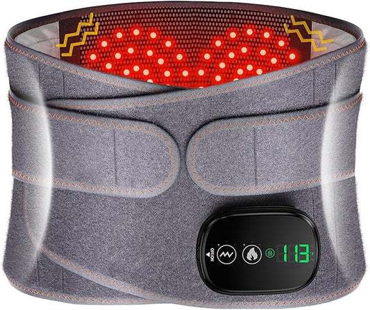 Lower Back Massager with Heat, Heating Pad for Back, Stomach Heating Pad, Waist Belt Wrap with Heat Vibration 3 Levels Adjustable, Touchscreen Control, Adjustable Size, Gifts for Dad Mom (Grey)-StrideForce Fitness