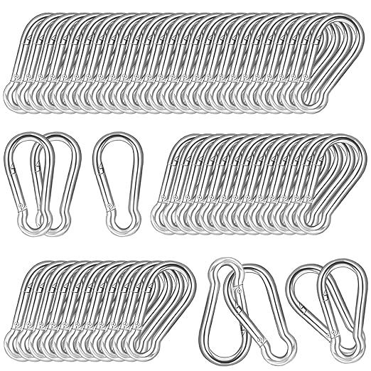 40 PCS 2.36'' Spring Snap Hook Carabiner, M6 1/4 Inch Galvanized Silver Steel Carabiner Clip, Small Carabiner Clip 260LBS Holding Capacity Quick Link Clip Keychain for Hammock Dog Leash & Camping Gym-StrideForce Fitness