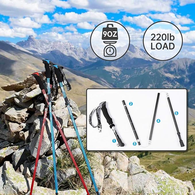 Trekking Poles - Aluminum 7075 Adjustable Walking Sticks with Quick Locks, Expandable to 53", Ultralight for Hiking, Camping, Mountains (Set of 2)-StrideForce Fitness