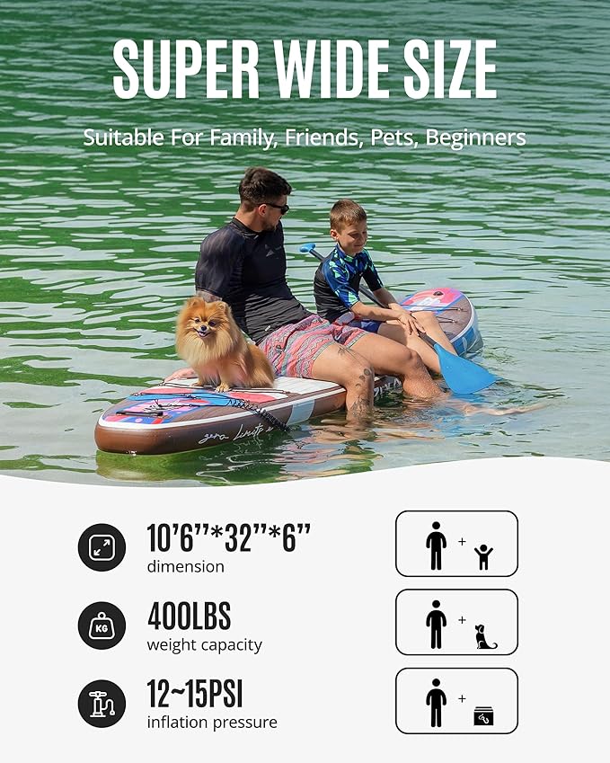 ZLX Inflatable Stand Up Paddle Board, 10'6" SUP Non-Slip Stable Deck Pad, Unique Center Fin, Premium Accessories, Portable Paddleboard for Adults, Beginners, All Skill Levels-StrideForce Fitness