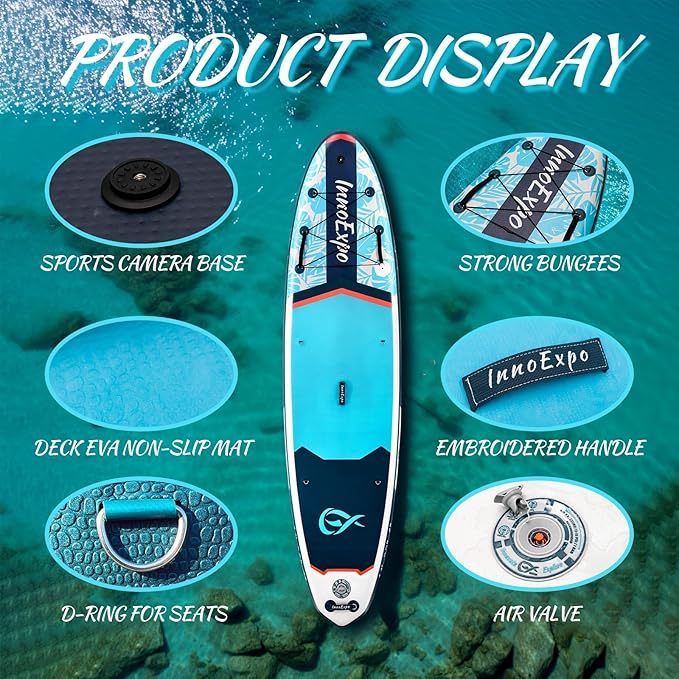 InnoExpo 11' Inflatable Stand Up Paddle Boards with Premium Accessories, Wide Stable SUP Paddle Board Design, Non-Slip Comfort Deck for Youth & Adults-StrideForce Fitness