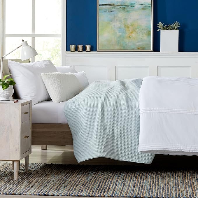 100% Cotton Waffle Weave Bed Blanket | Soft, Breathable, and Lightweight Blanket for All-Season | Perfect for Layering | Brielle Collection (King, ICY Blue)-StrideForce Fitness