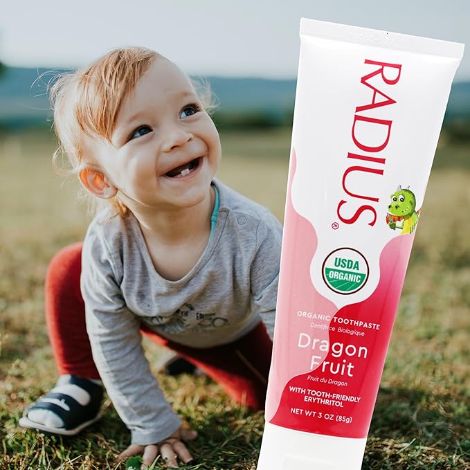 RADIUS USDA Organic Kids Toothpaste 3oz Non Toxic Chemical-Free Gluten-Free Designed to Improve Gum Health for Children's 6 Months and Up - Dragon Fruit - Pack of 1