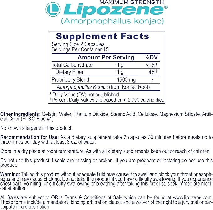 Lipozene Diet Pills - Weight Loss Supplement - 4 Bottles of 30 Capsules Each, a Total of 120 Capsules!-StrideForce Fitness