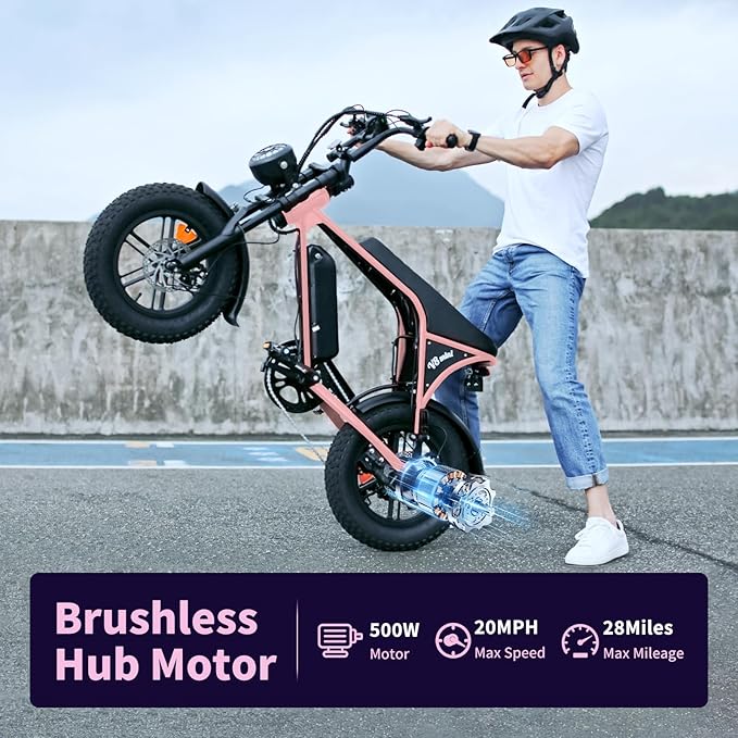 Electric Bike for Adults, Fat Tire EBike, 36V 10.4Ah Removable Battery, 500W Upgrade Motor, 20MPH Commuter Bike, V8 Mini Electric Bicycle for Mountains, Snow, Sand, Road-StrideForce Fitness