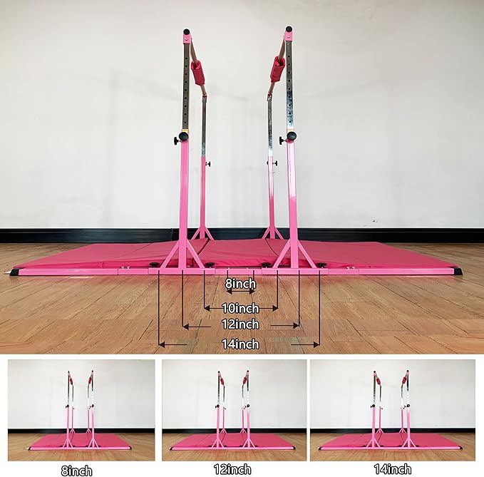 Gymnastics Double Horizontal Bars 3Play Parallel Bars Uneven Bars Gymnastics Training Kip Bar with 304 Stainless Steel Regulating Arms & Fiberglass Rail for Indoor Outdoor Home Club Use-StrideForce Fitness