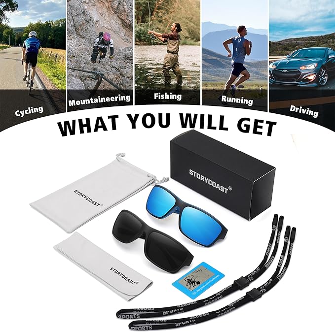 STORYCOAST Polarized Sports Sunglasses for Men Women Unbreakable Frame Cycling Fishing Driving-StrideForce Fitness