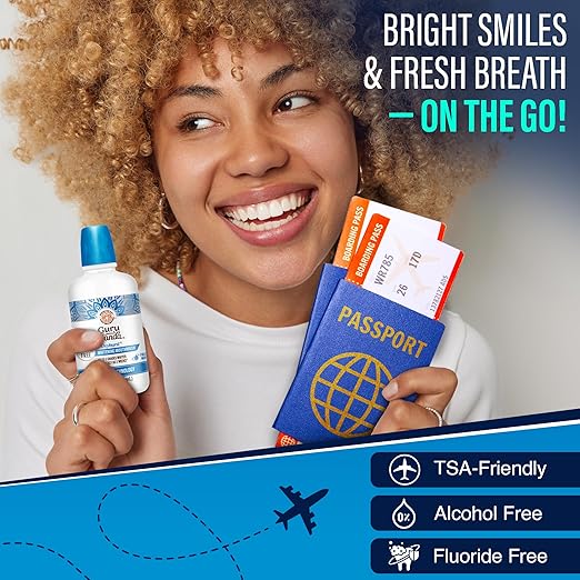 GuruNanda Oxyburst Teeth Whitening Mouthwash – Alcohol & Fluoride Free, with Hydrogen Peroxide & 7 Essential Oils, for On-The-Go Freshness, TSA Friendly, Wild Mint, 3 fl oz