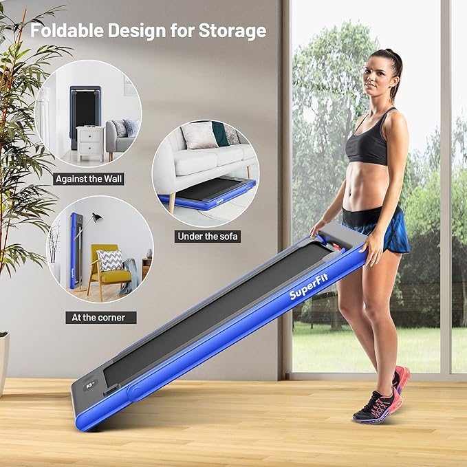 GYMAX Walking Pad, Dual LED Display 2 in 1 Under Desk Treadmill for Home with Remote & Smart App Control, 2.25HP Foldable Portable Treadmill Running Machine for Office Small Space-StrideForce Fitness