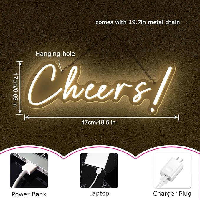 Cheers Neon Sign for Wall Decor LED Neon Cheers Light Sign USB Powered Wall Neon Light up Sign for Party Wall Décor Party Light Home Room Christmas Club Bistro Decor 5v (Warm White)-StrideForce Fitness