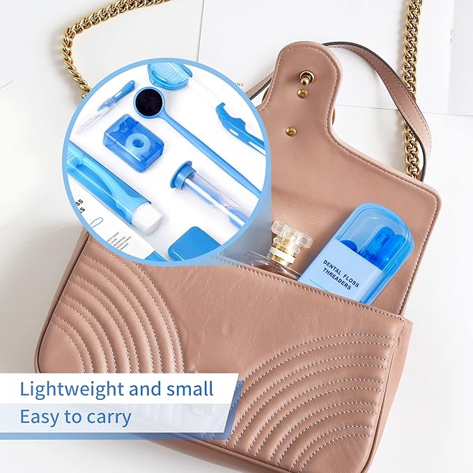 Annhua Braces Kit Cleaning 8 Pack for Orthodontic, Portable Tooth Cleaning Tools Family Oral Care Hygiene Set, Interdental Brush, Ortho Wax, Floss, Oral Mirror Included - Blue