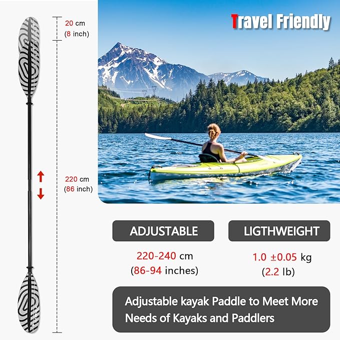 Kayak Paddles with Fiberglass Shaft and Reinforced PP Blade, Floating Adjustable Kayaking Oars, 3 Piece, 220-240 cm/86-94 Inches, 240-260 cm/94-102 Inches-StrideForce Fitness