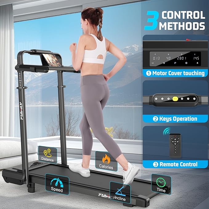 Walking Pad Treadmill with Desk Workstation, 10% Incline Foldable Treadmill with Handrail, 300lbs Capacity, 3 Control Methods, 8 in 1 Folding Treadmills for Home Office-StrideForce Fitness