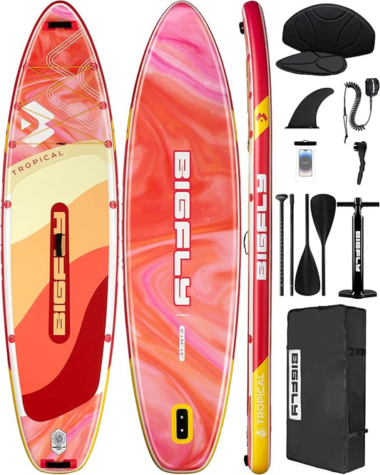 Bigfly Inflatable Stand Up Paddle Board 11’*34”*6”, Blow Up Paddle Board for Adults,with Detachable Fins, Pump, Floating Paddle, Safety Leash,Backpack-StrideForce Fitness