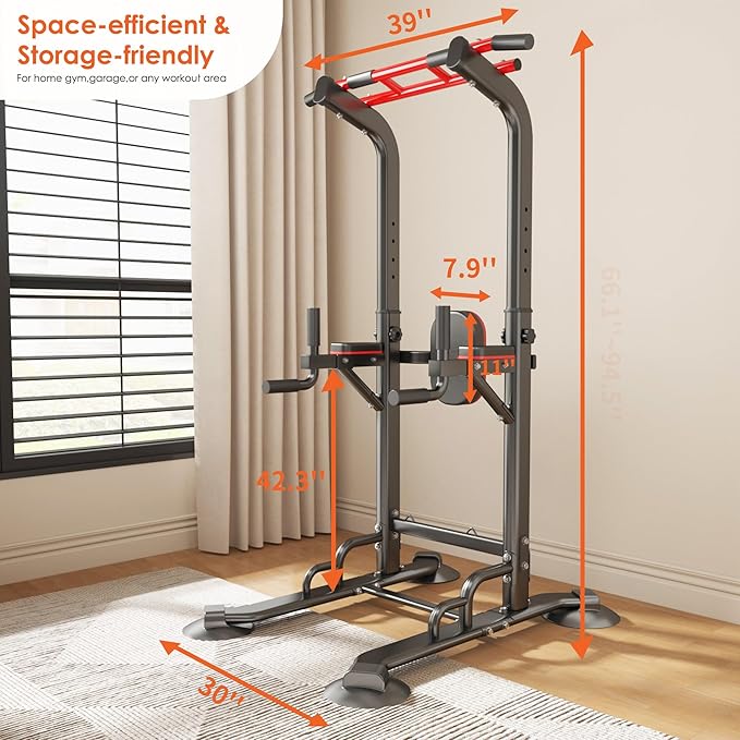 SogesPower Power Tower Pull Up Bar Station, 12-Level Adjustable Multi-Function Pull Up Dip Station for Home Gym, Pull Up Bar Stand Dip Bar Strength Training Fitness Equipment-StrideForce Fitness