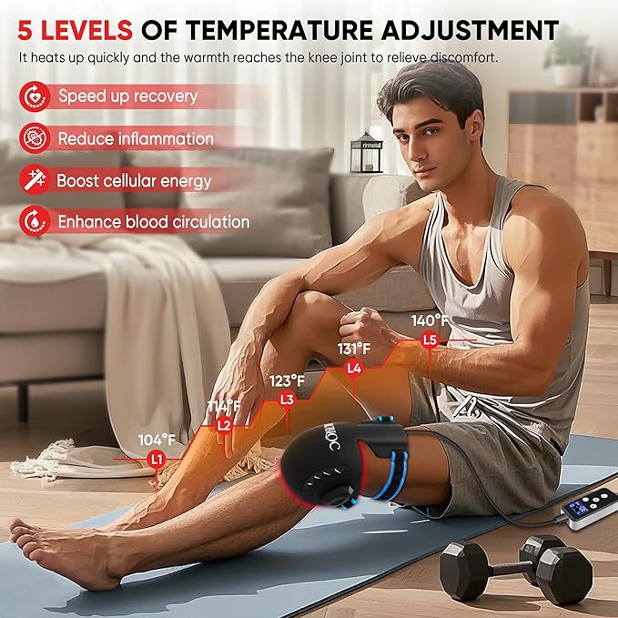Red Light Therapy for Knee Pain Relief,Vibration Knee Massager with 660nm&850nm,3 in 1 Heated Knee Brace for Knee/Joint/Elbow/Shoulder,Rechargeable Near Infrared Light Therapy Device-StrideForce Fitness