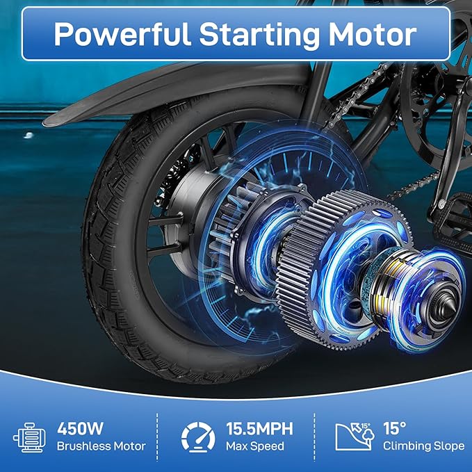 Winado Electric Bike for Adults, 14" Folding Electric Bicycle 450W Motor with Dual Disc Brakes, Max Range 25Miles(Pedal-Assist) & Speed 15.5MPH, Foldable Commuter City Ebike for Adults/Teens-StrideForce Fitness