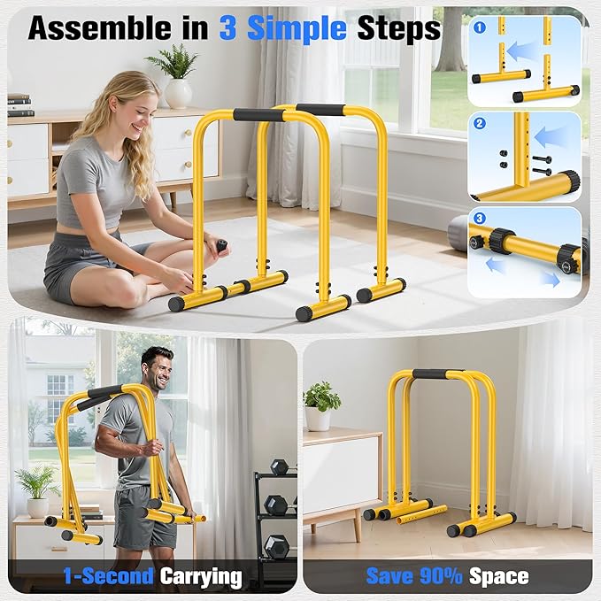 Sportsroyals Adjustable Dip Bar Station, Heavy Duty Parallette & Parallel Bars, 400LBS Stable Dip Stands for Home Gym, Calisthenics & Upper Body Workout Equipment-StrideForce Fitness