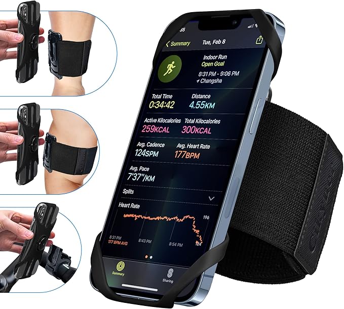 Cikyner Running Armband, 3 in 1 Running Phone Holder Sports Armband Bicycle Phone Holder 360° Rotatable & Detachable Running Phone Armband for 4.5-7'' iPhone Huawei for Gym Running Hiking-StrideForce Fitness