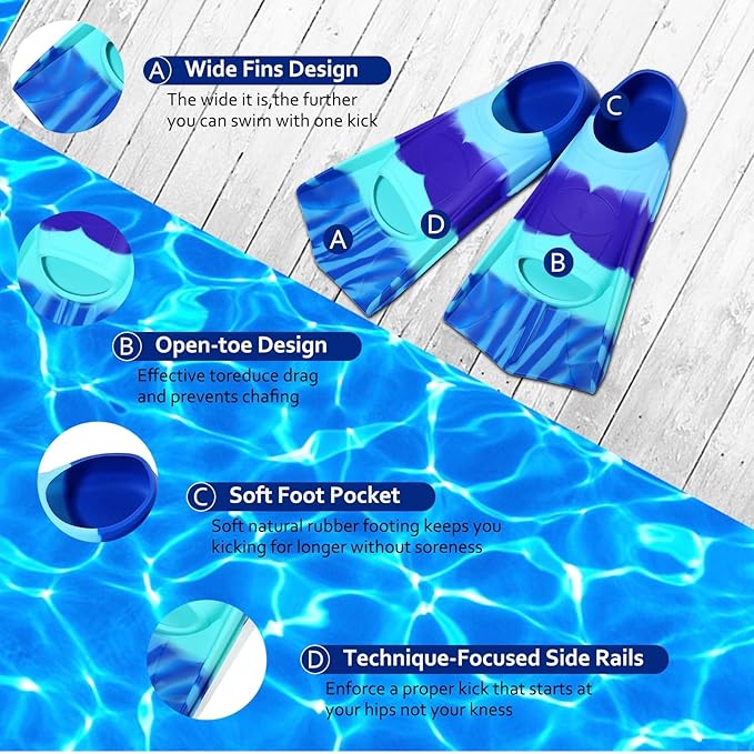 Kids Swim Fins,Short Kids Fins Youth Swimming Flippers for Lap Swimming Training for Children Girls Boys Beginners-StrideForce Fitness
