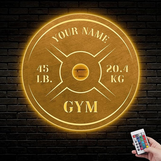 Personalized Home Gym LED Tin Metal Sign Multiple Sizes, Weight Lifting Exercise Workout Room Training Fitness Center Motivational Inspirational Quotes Decor Wall Art Hanging Accessories (10 LED)-StrideForce Fitness