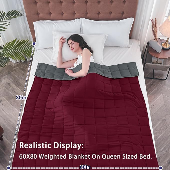 yescool Weighted Blanket for Adults (20 lbs, 60” x 80”, Red Grey) Cooling Heavy Blanket for Sleeping Perfect for 190-210 lbs, Queen Size Breathable Blanket with Premium Glass Bead, Machine Washable-StrideForce Fitness