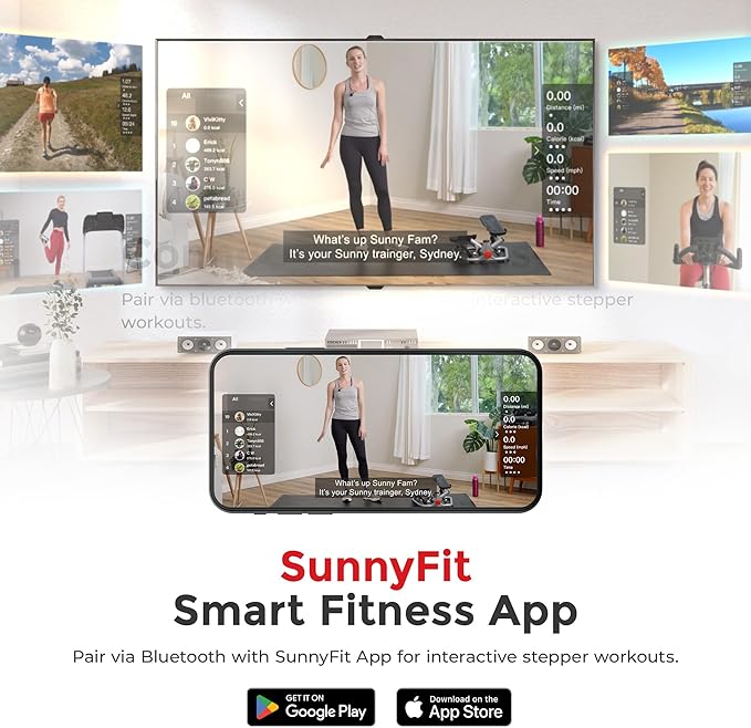Sunny Health & Fitness 2-in-1 Premium Power Stepper with Resistance Bands, Low-Impact Cardio, Space-Saving, Height-Adjustable, with Enhanced Bluetooth Connectivity with Free SunnyFit App-StrideForce Fitness