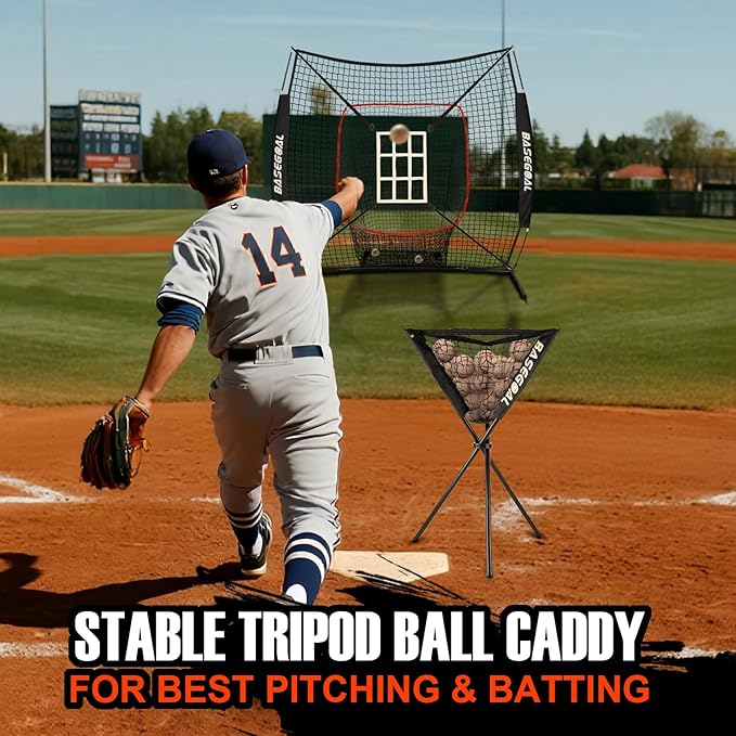6'×6' Baseball Softball Practice Net,Baseball Backstop,with Batting Tee,Ball Caddy,for Hitting Pitching Batting Catching with Bow Frame,Bonus Strike Zone,Target,Portable and Foldable-StrideForce Fitness