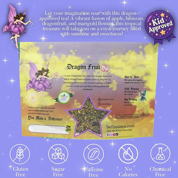 Bellasia Tea Dragon Fruit for Kids Using Real Fruit Pieces - Caffeine Free Herbal Tea Blend with Real Ingredients & Balanced Flavor- Add Loose Leaf Tea to Your Child’s Routine for A Fun & Tasty Drink. 20-25 Cups-StrideForce Fitness