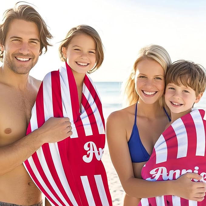 JML Personalized Beach Towel with Name, Custom Cabana Stripe Beach Towel, Customized Microfiber Pool Towel, Quick Dry & Absorbent Swim Towel for Adult,Mother's Day, Birthday, Summer Holiday,Vacation-StrideForce Fitness