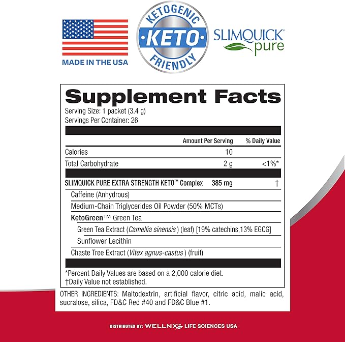 Slimquick Pure 3x Extra Strength Mixed Berry Drink Mix for Women to Help Achieve Weight Goals, Helps Metabolism, Keeps Full for Longer with Green Tea, Caffeine, Chaste Tree, Rhodiola Extract, 26 Count-StrideForce Fitness