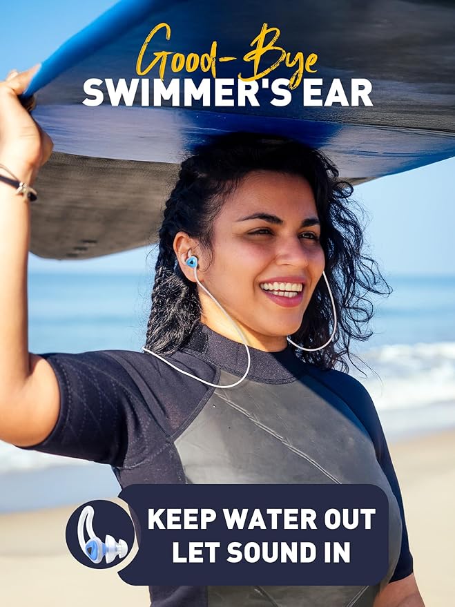Ear Plugs for Swimming Surfing with Lanyard, Block Out Water Let Sound in, Reusable Comfy Custom-fit Swim Waterproof earplugs Men Women for Swimmer Shower Pool Bath Water Sports-StrideForce Fitness