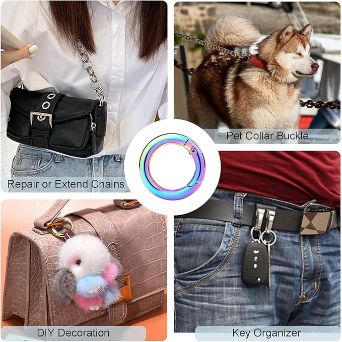 10Pack 3/4 Inch Round Carabiner, Metal Keychain Rings Spring O Ring for Purse Shoulder Bag Chain Ring Clip Replacement Paracord Keychain Lanyard Leather DIY Crafts (Rainbow)-StrideForce Fitness