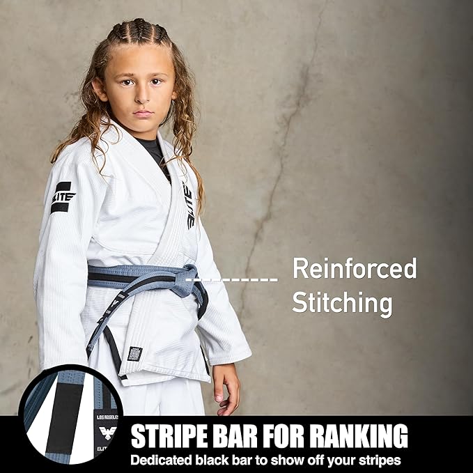 Elite Sports Kids Brazilian Jiu Jitsu Belts Preshurunk Martial Arts Youth BJJ Belts for Girls & Boys with BJJ Ranking Stripes-StrideForce Fitness